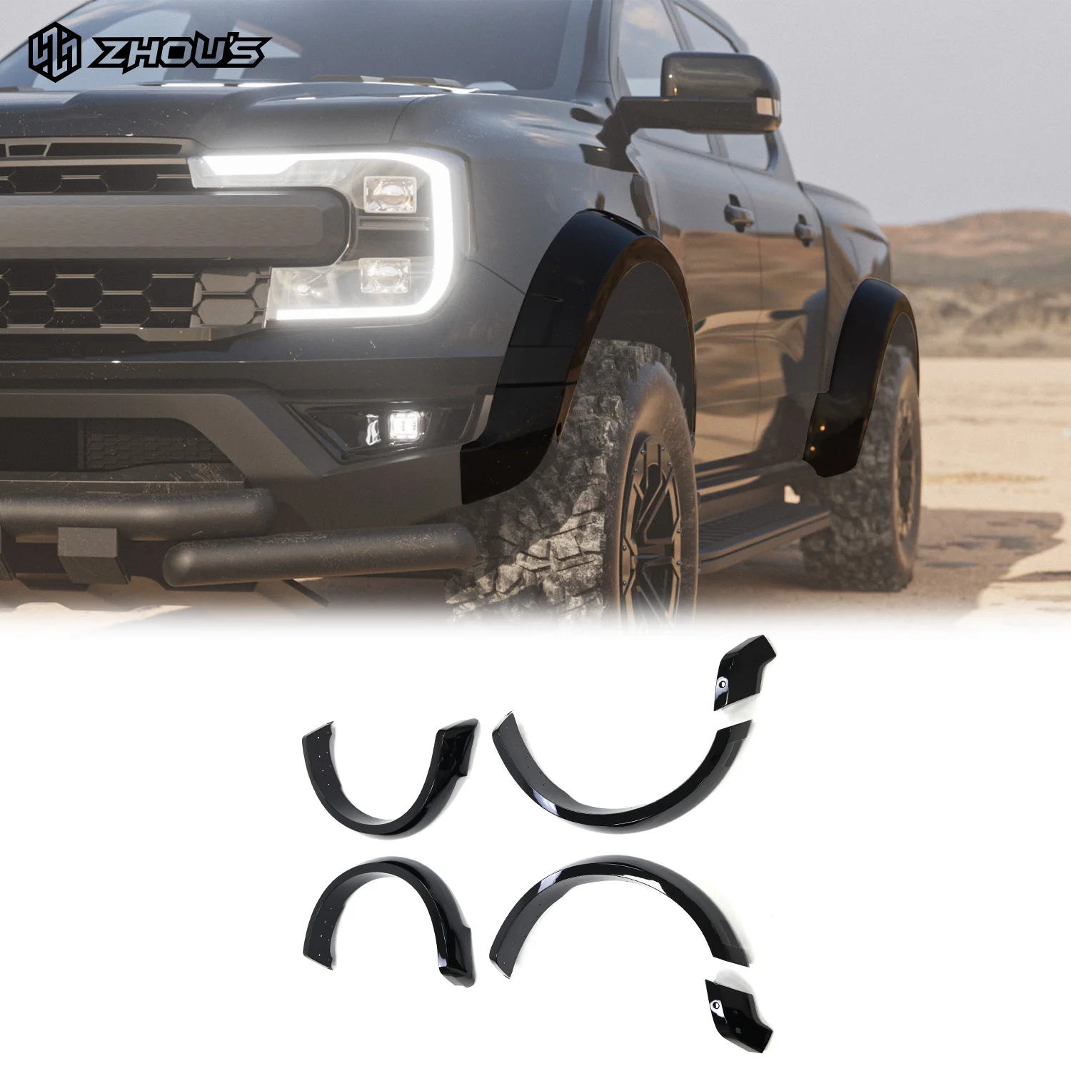 

Car Exterior Accessories Off-road Extension Fender Flare Black Wheel Arches for ford Ranger raptor Wide Fenders