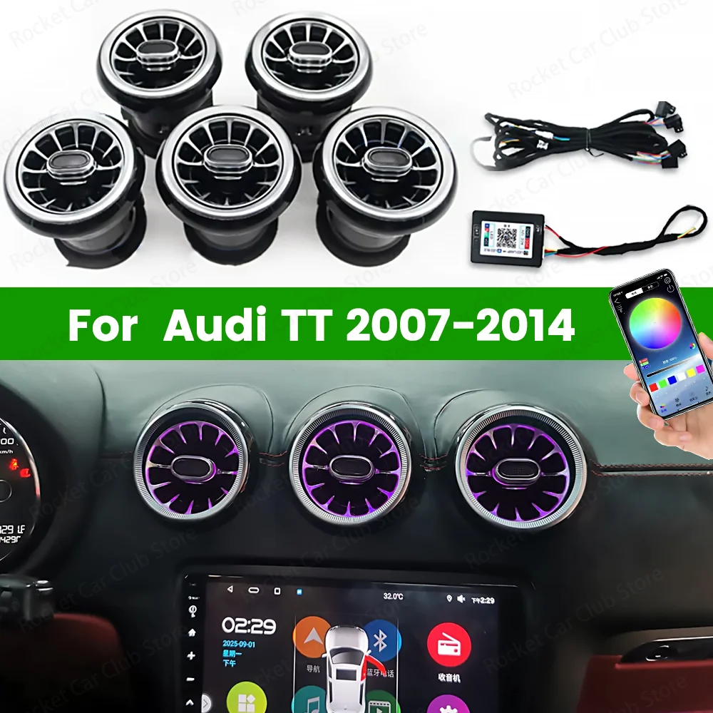 

For Audi TT 2007-2014 APP Control Car AC Conditioner Turbo Outlet Decoration Lamp Ambient light Refit LED Air Vents 256 Colours