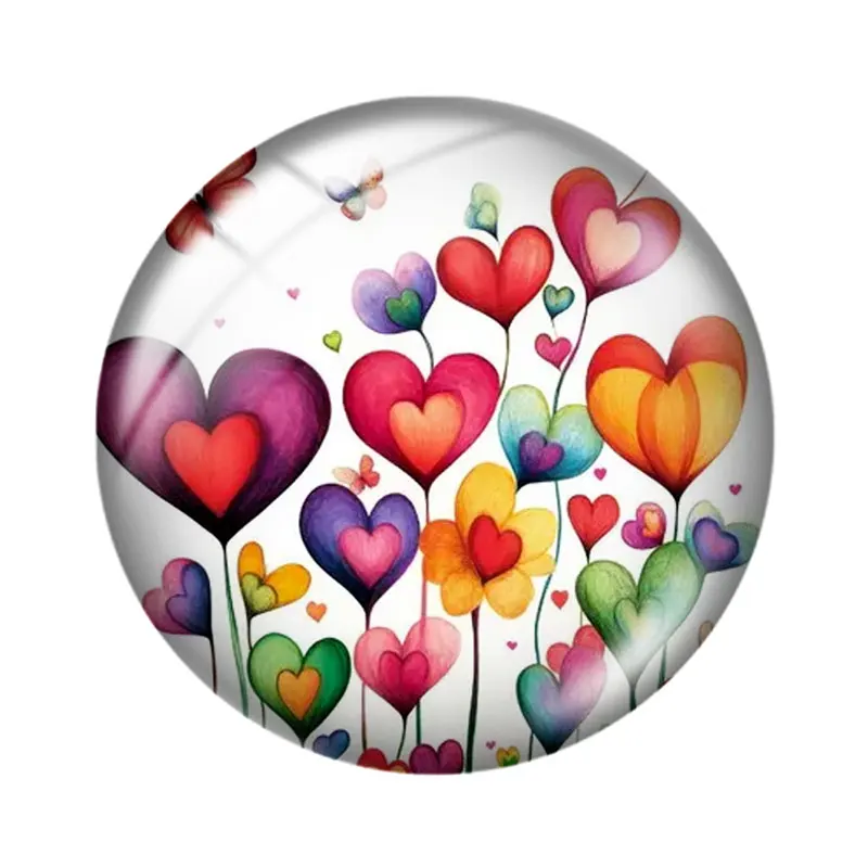 하트 클립아트 10개 12mm/18mm/20mm/25mm 원형 사진 유리 카보숑 데모 플랫 백 제작 재료