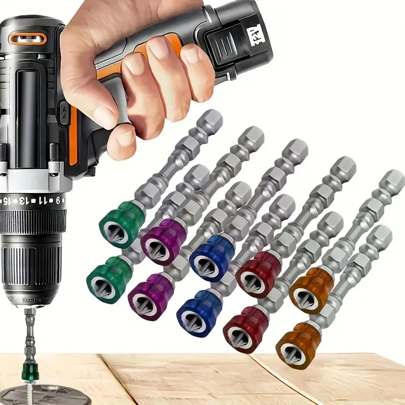 5pcs cross screwdriver bit set, 1/4 inch hexagonal handle, colorful magnetic ring PH2 cross screwdriver bit