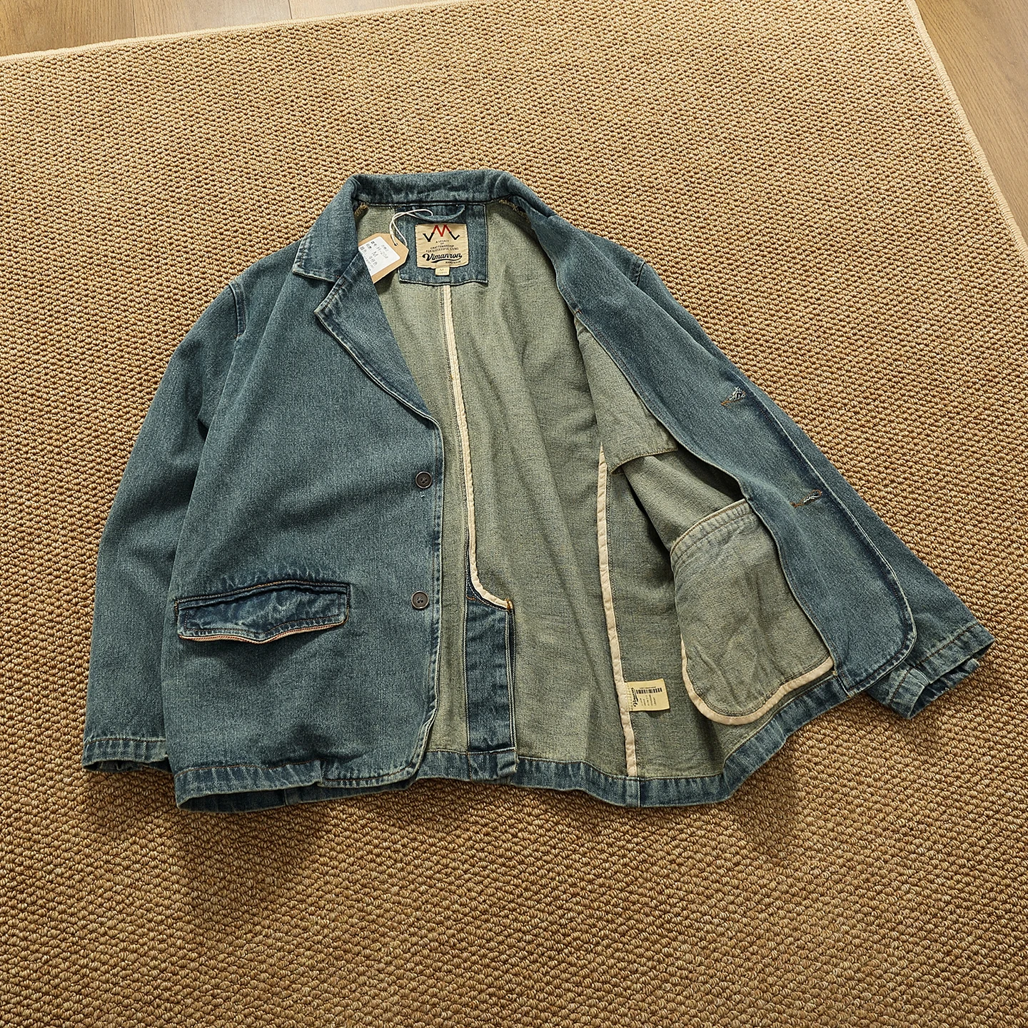 Lapel style workwear retro Fengshui washing old denim jacket top men's pure cotton woven casual single jacket trendy