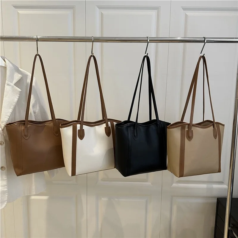 

Slack Simple Contrasting Color Big Bag Women's 2025 Spring and Summer New Popular Shoulder Bag Large Capacity Elegant Tote Bag