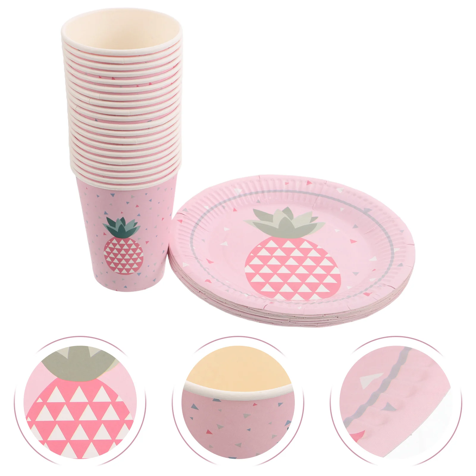 

1Set Pineapple Party Tableware Pink Paper Plates and Cups for Kids Birthday Snack Dessert Hawaiian Luau Snack Plate