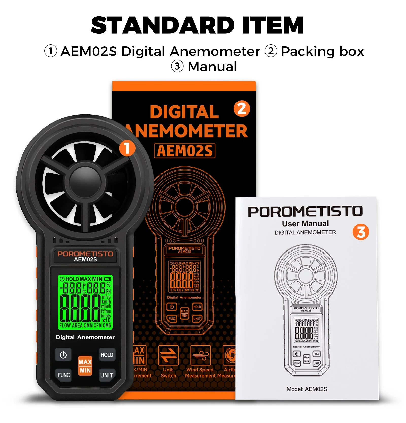 Digitales Anemometer 0,4~30,00 m/s Handgehaltenes Windgeschwindigkeitsmessgerät Luftgeschwindigkeit Luftstromrate mit LCD-Hintergrundbeleuchtung CFM CMM CMS Messwerkzeug – Detail 16