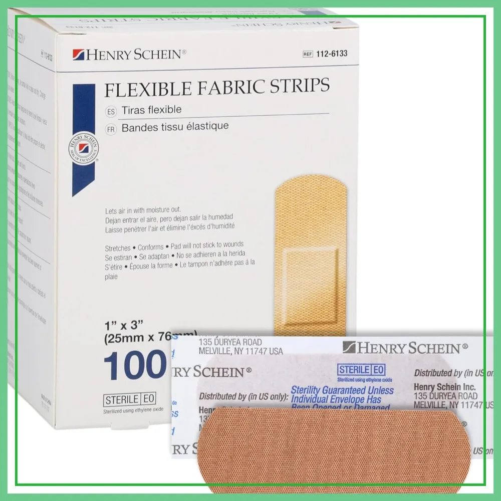 

Flexible Adhesive Fabric Bandages, 1" x 3", Box of 100 – Breathable, Stretchable Wound Covers for First Aid & Medical Use