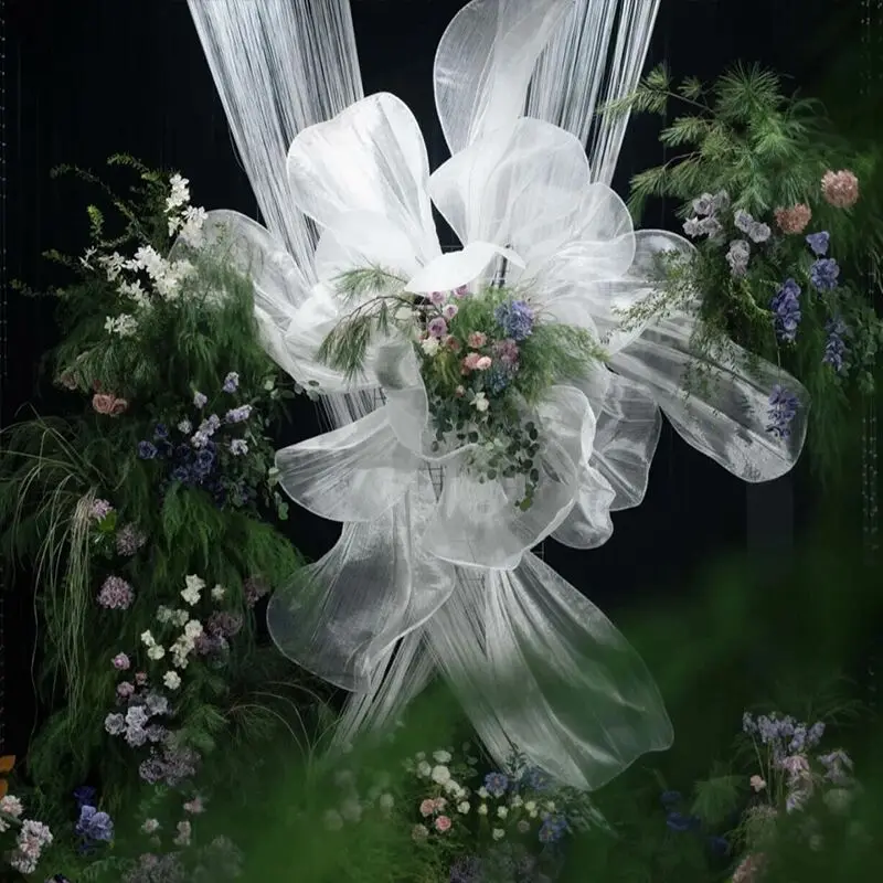 Riesige Kunstblume aus Gaze-Seide, Iris Weiß, Hochzeitssaal-Hintergrunddekoration, Garnblume, Party- und Heimdekoration, Bühnen- und Fenstergestaltung – Detail 3
