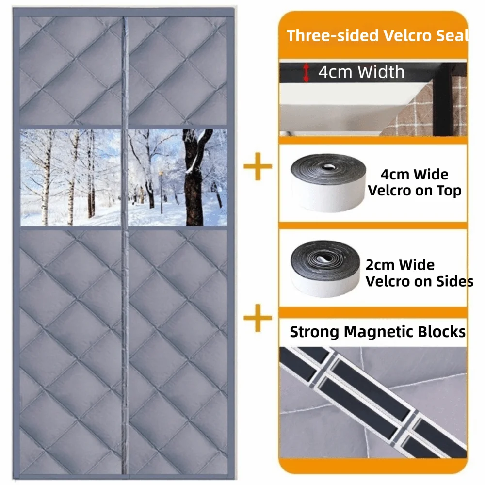 

New Cotton Door Curtain Thickened Soundproof Air Conditioner Curtain Windproof No Punching Magnetic Curtain Winter Season