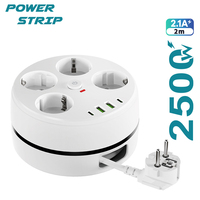 Round EU Power Strip Portable Extension Cord Socket Plug USB Phone Charger With 2 USB 2 Type-C Cable Smart Home EU Plug
