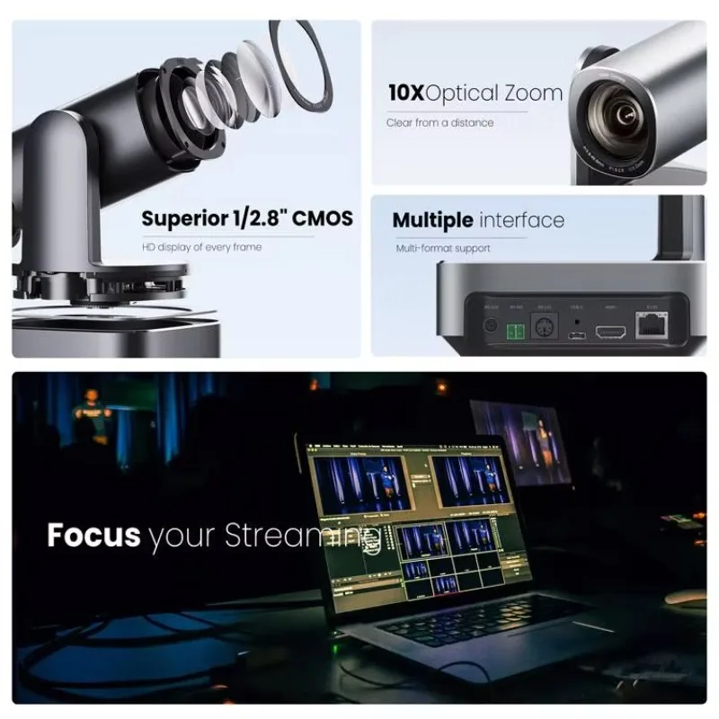 핫 POE USB3.0 HTMI 라이브 스트리밍 10X 광학 줌 PTZ 카메라 회의용 HD 화상 회의 카메라