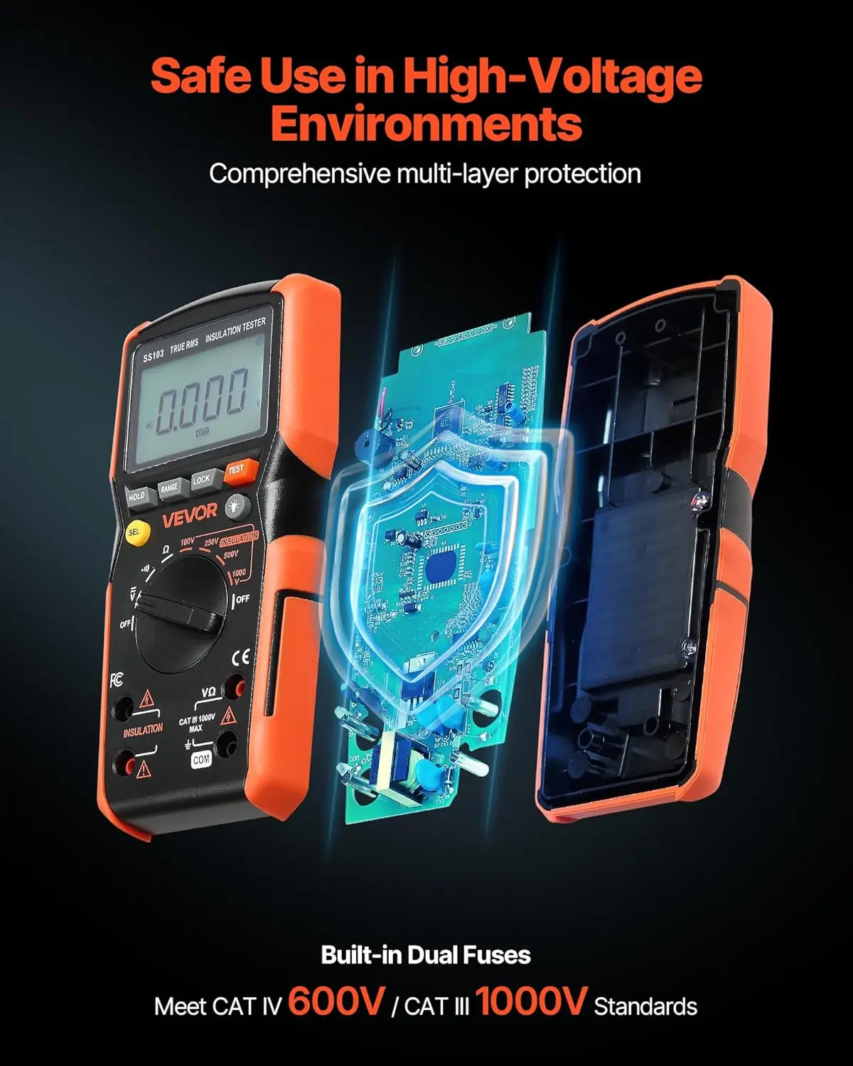 Multimetro digitale TRMS da 4000 conteggi, tester di tensione CA/CC da 1000 V con intervallo automatico/manuale per tensione, resistenza, continuità