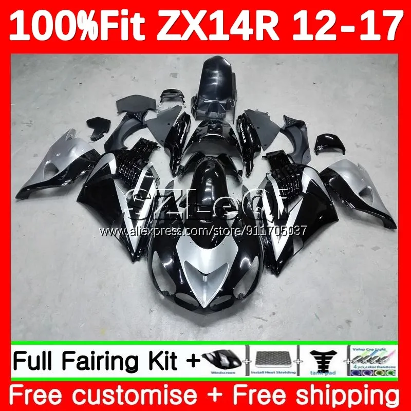 ZZR1400 For KAWASAKI NINJA ZX 14 14R ZX14R 12 13 14 15 16 17 Silver blk 118No.21 ZX-14R 2012 2013 2014 2015 2016 2017 Fairing