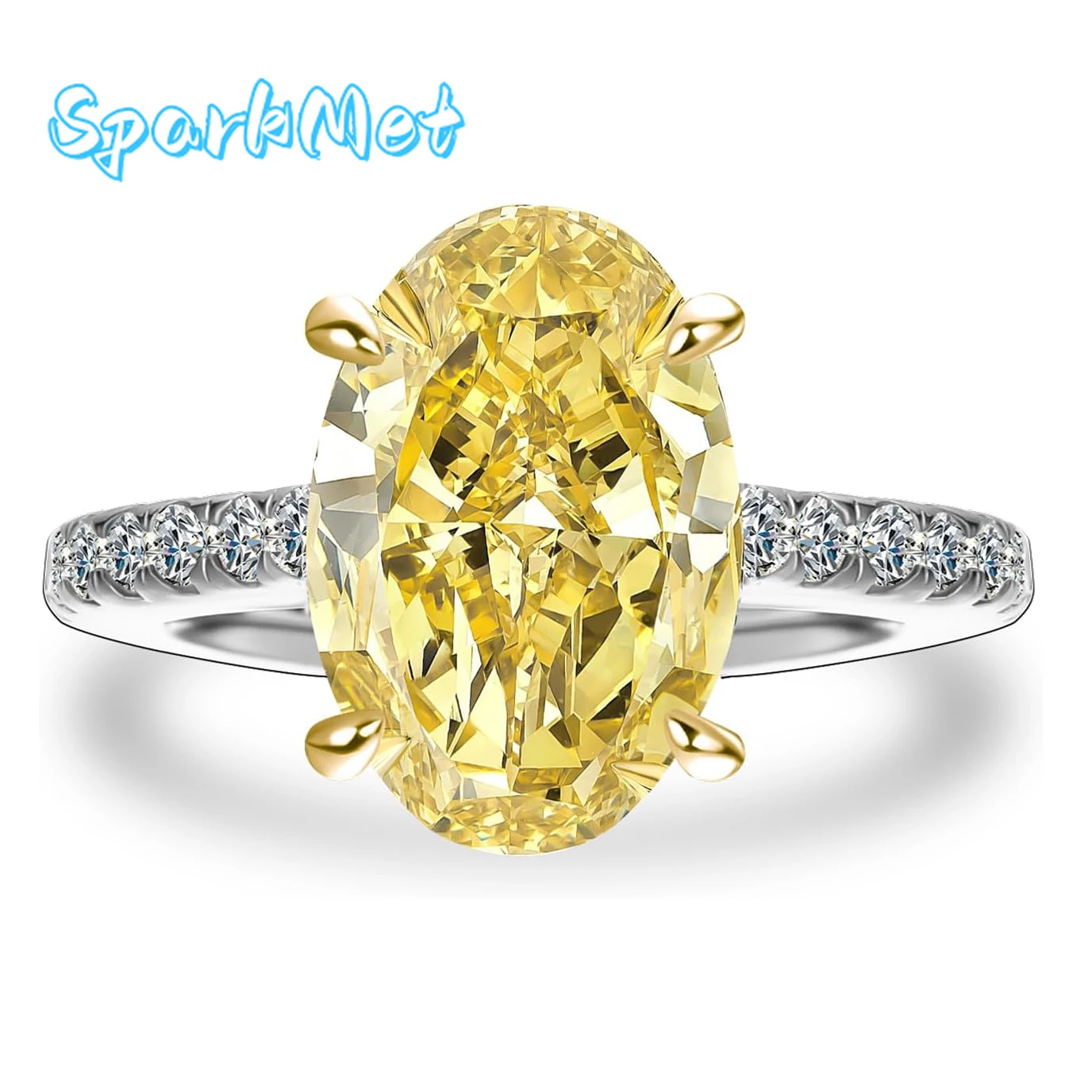 

SparkMet 100% S925 Silver 8x12MM Yellow High Carbon Diamond Ring, Women's Eternal Jewelry Gift