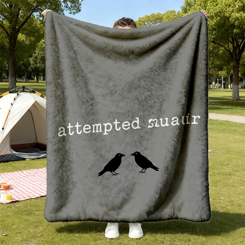 Attempted Murder Crow Comfort Funny Flannel Blanket, Dark Humor Birder Flannel Throw Gift Cozy Blanket Warm Blanket