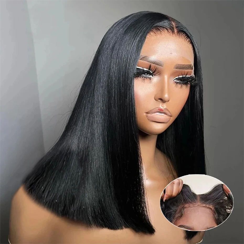 

Парик из натуральных волос 5x5 Double Drawn Bob 13x4 Lace Front, черный, плотность 250-300, 100% натуральные волосы, оригинальные вьетнамские