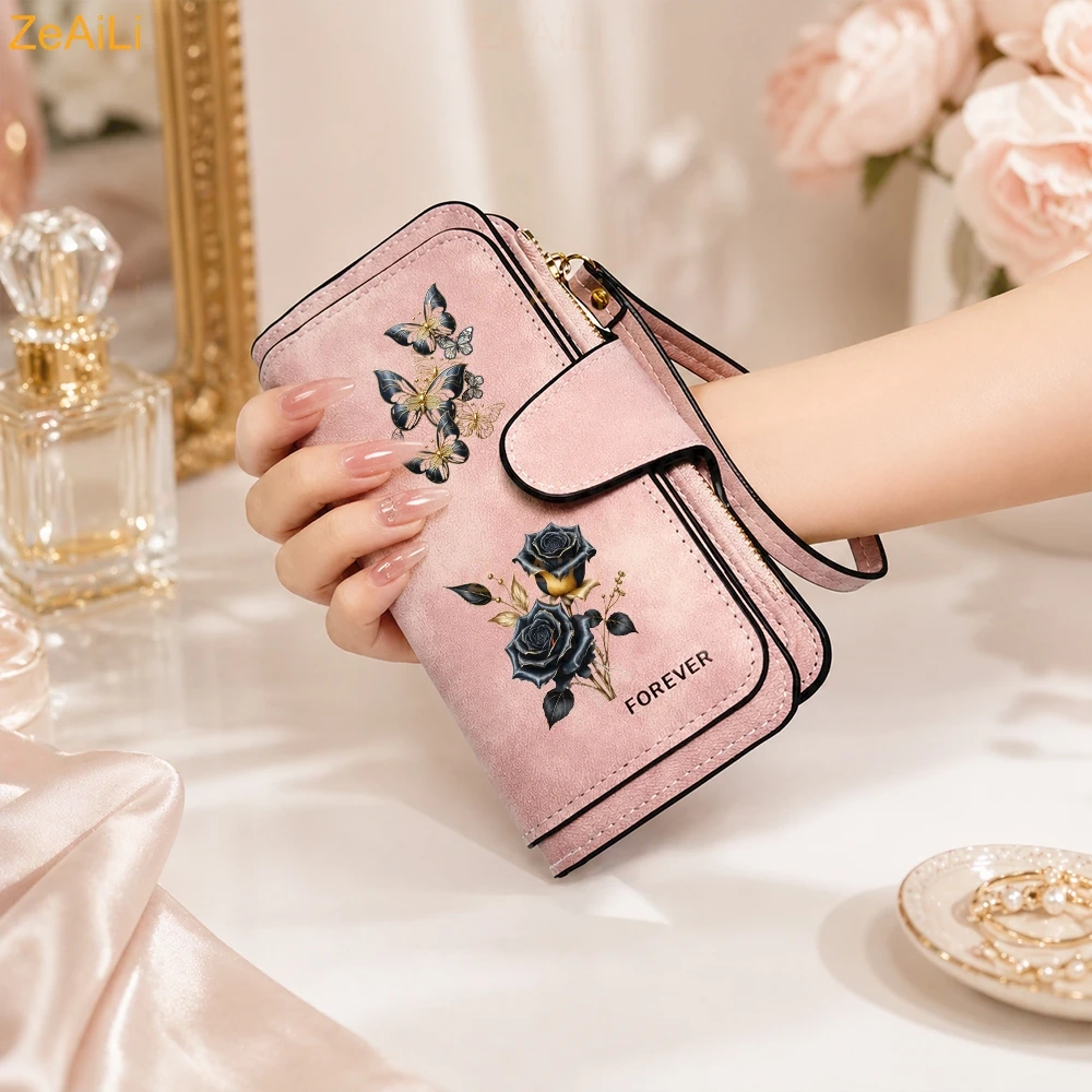 Sunflower Butterfly Pastoral Wind Damen-Geldbörsen aus Leder für Damen, langer Reißverschluss, große Damen-Clutch-Tasche, Damen-Geldbörse, Kartenhalter – Detail 11