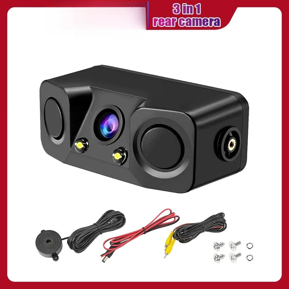 3 in 1 Sound Alarm Parking Assistant System Radar Recorder Detector Sensor Car Reverse Backup Rear View Camera Night Vision