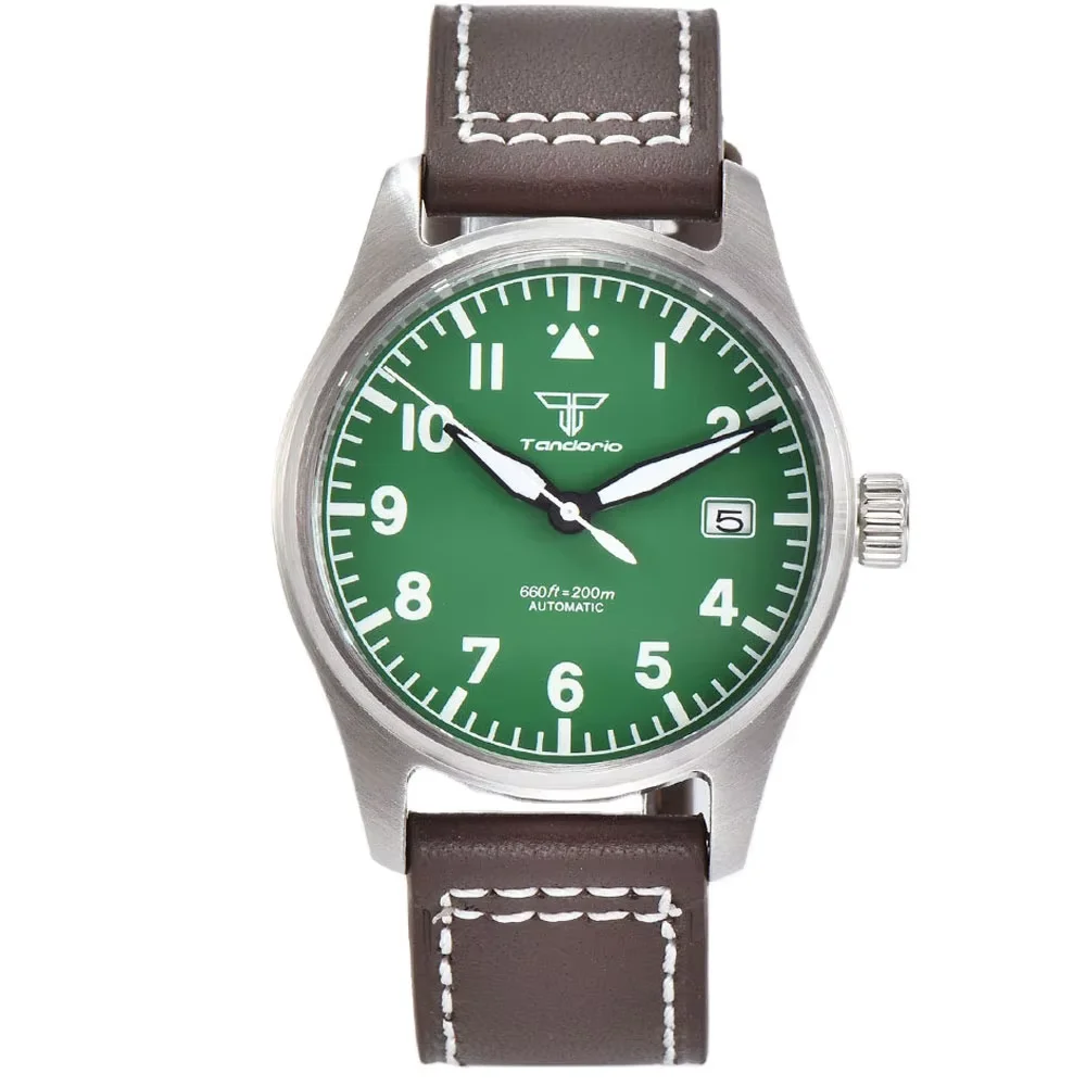 Tandorio NH35A Pilot Automatische mechanische Uhr 200 m wasserdicht Tauchen Flieger Herrenuhr 39 mm Datum Saphirglas leuchtend 3