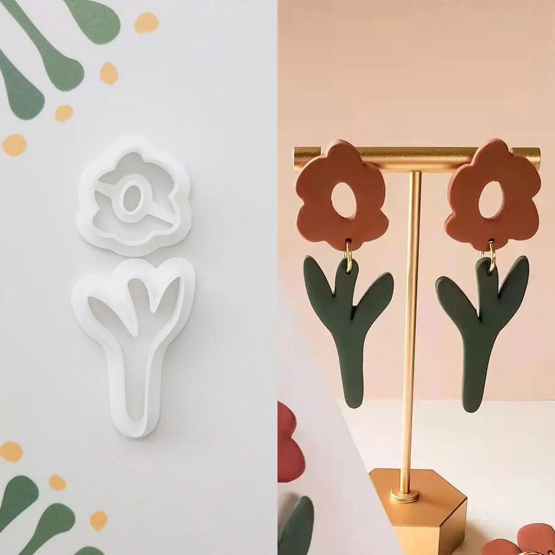 Unique Shaped Flowers/Clover/Wave Half Circle/Orchid Clay Mold for DIY Earring Jewelry Making Clay Cutting Mold Soft Clay Tools