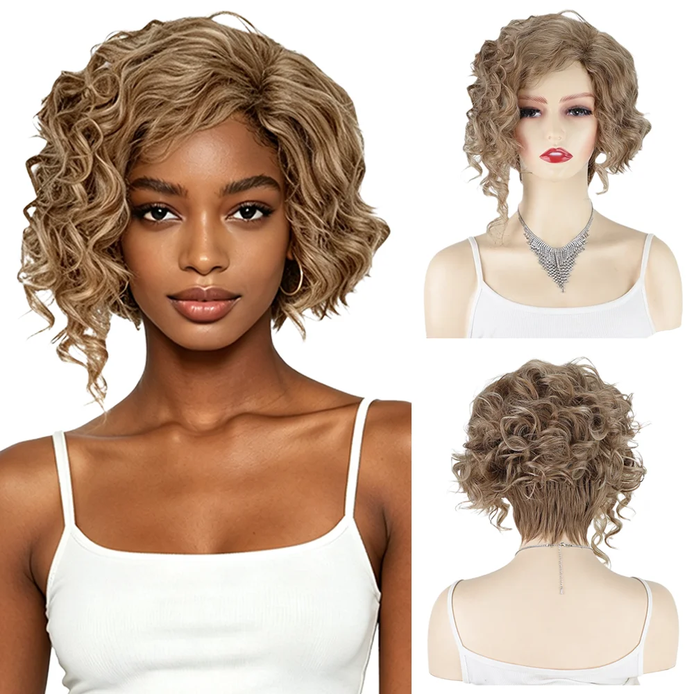 Honey Blonde Short Curly Wigs For Black Women Natural Hairline Soft Bob Wig Heat Resistant Synthetic Hair Beginner Friendly