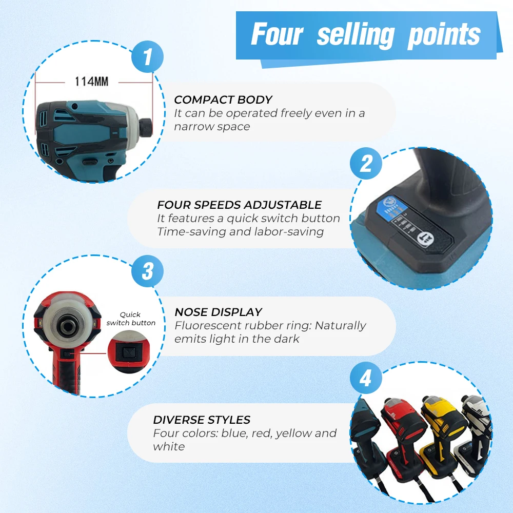 Avvitatore a percussione a batteria 18V Motore brushless 180Nm Trapano elettrico Legno/Bullone/Mode T Trapano wireless Strumento domestico per Makita