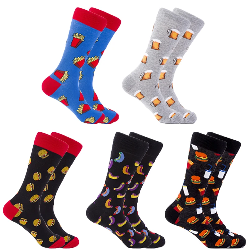 5pairs/Pack Cool Harajuku Crew Mens Socks Hip Hop Street Funny Socks Men Skateboard Painting Calcetines Homme Divertidos Sox