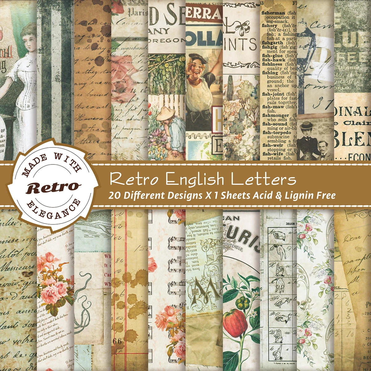 20 Teile/paket Retro Stil Englisch Buchstaben Muster Sammelalbum Papier, Tagebuch Collage Album Glück Planer Dekor Geschenk Sammelalbum Papier