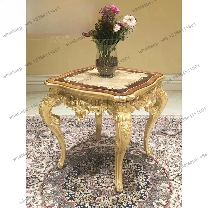 Shell inlaid parquet Italian solid wood square few European carved luxury sofa edge few