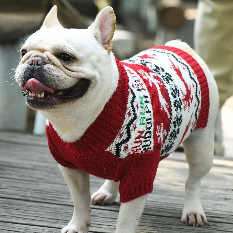 Christmas Dog Knitted Sweater Fashion Print Dog Clothes Winter Warm Puppy Turtleneck Cute Cat Pullovers Pet Sweater Dog Costumes