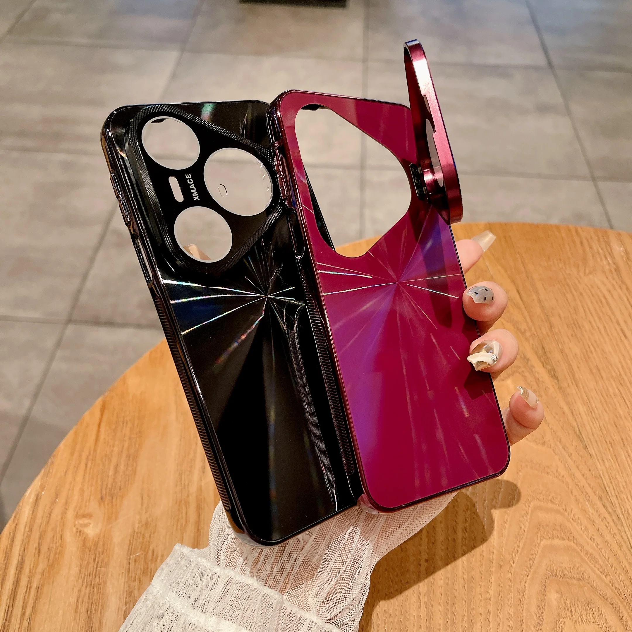

Shockproof Luxury Laser CD Pattern Hard Phone Case For Huawei Pura 80 Pro 70Pro, Lens Kickstand Built-in Camera Protection Cover