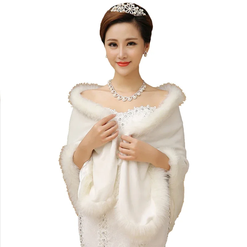 Szale ze sztucznego futra Wraps Shrugs Winter Bridal Wedding Cover Up Warm Party Evening Fur Stoles Capes Chaqueta Para Vestido De Fiesta