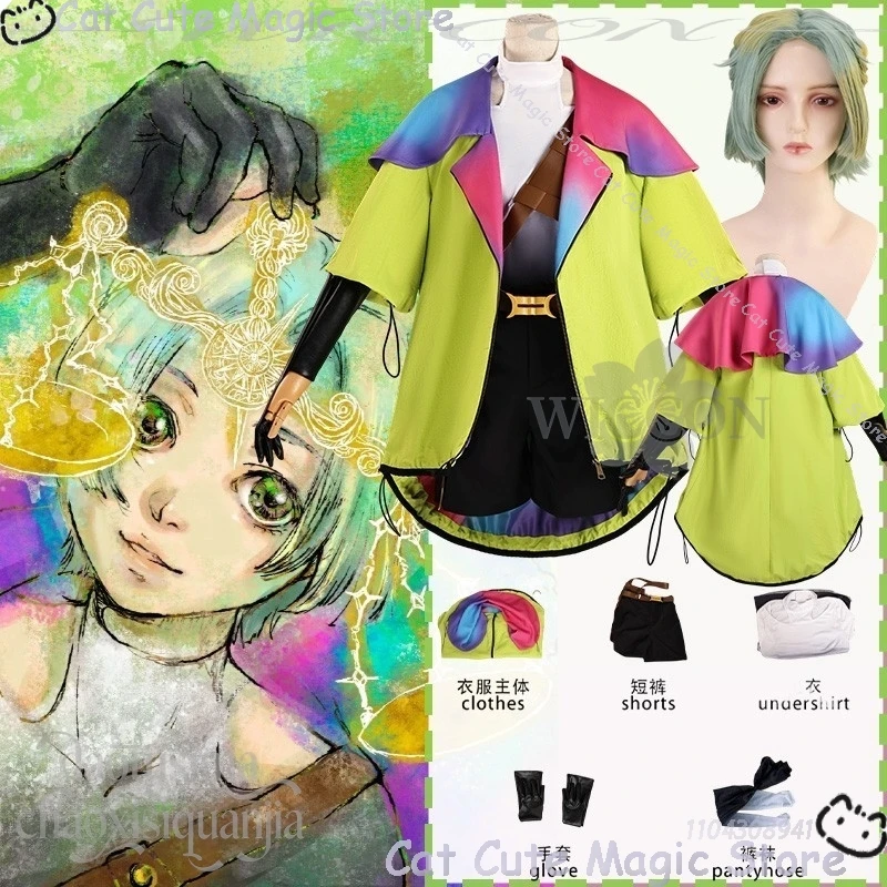 

Game GNOSIA Cosplay Yuuri Costume Y2K Green Harajuku Style Colorful Punk Fashion Coat Shorts Halloween Christmas Event Outfit