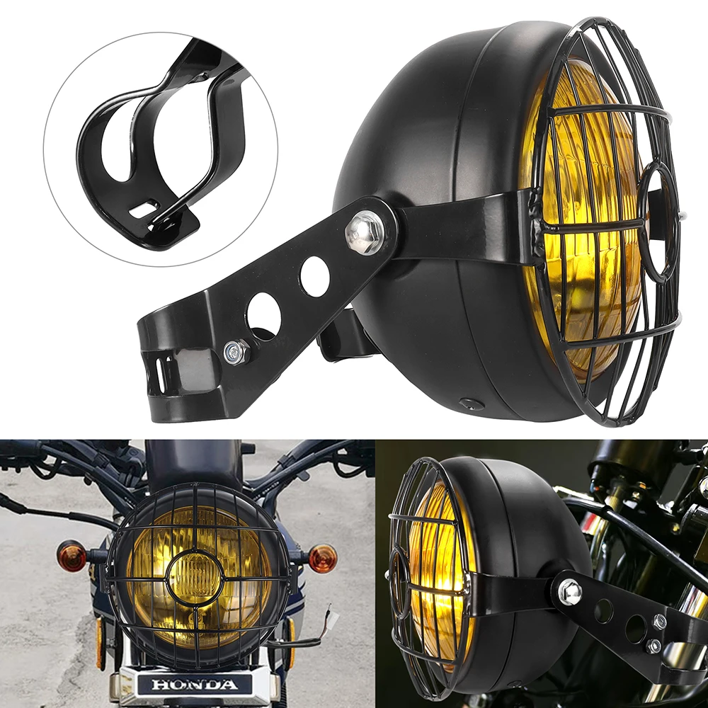 

6.5 Inch Motorcycle Retro Metal Grid Halogen Front Headlight Head Lamp Bracket Mask Kits For CG125 GN125 Harley Cafe Racer Honda