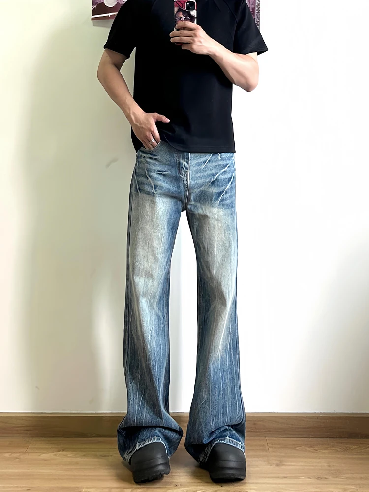 

Summer Thin Wide Leg Men's Jeans High Waist Drapey Straight Cut Lightning Bamboo Node Pattern Casual High Street Sle