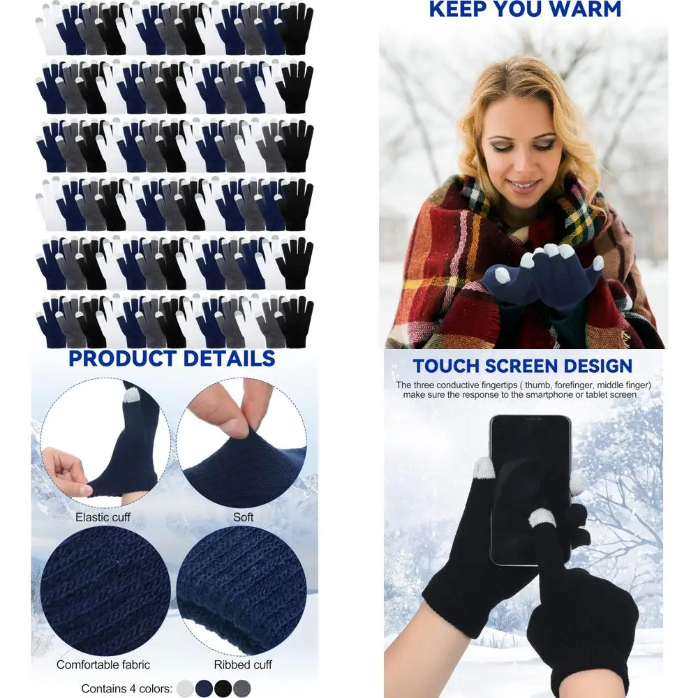 

Unisex Knitted Winter Gloves Full Finger Stretchy Bulk Pack for Men and Women, Ideal Knit Warmth Accessories