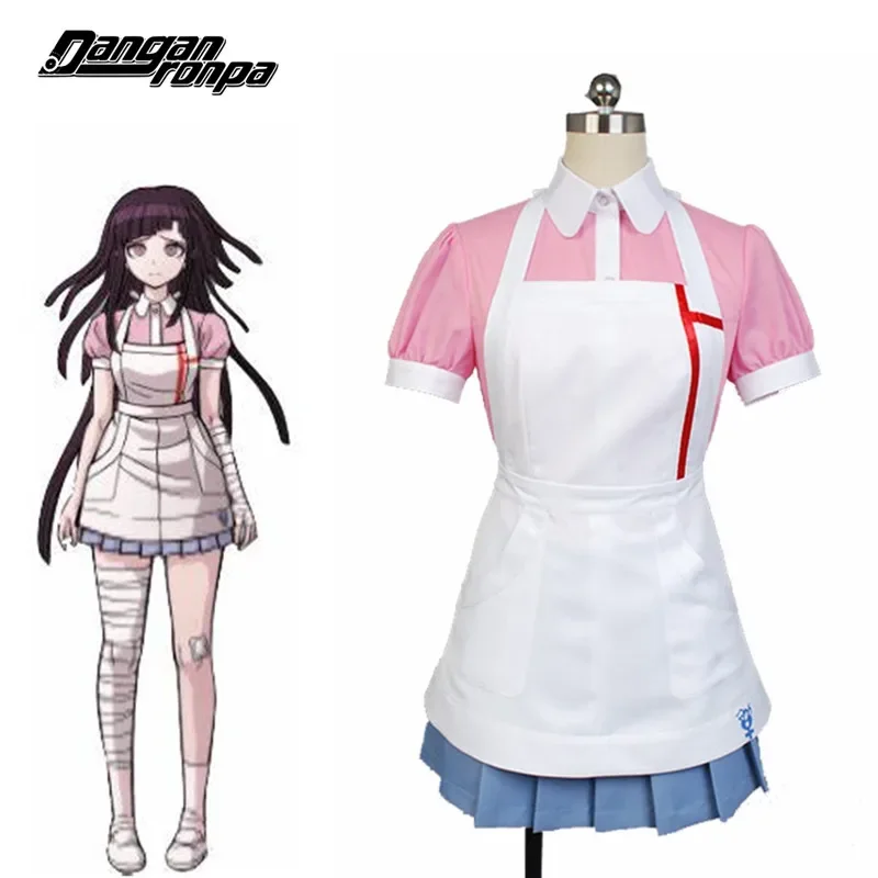 

Косплей-костюм мицукан Мики из «Dangan Ronpa 2» для женщин, рубашка, юбка, фартук и марлевые парики для Хэллоуина