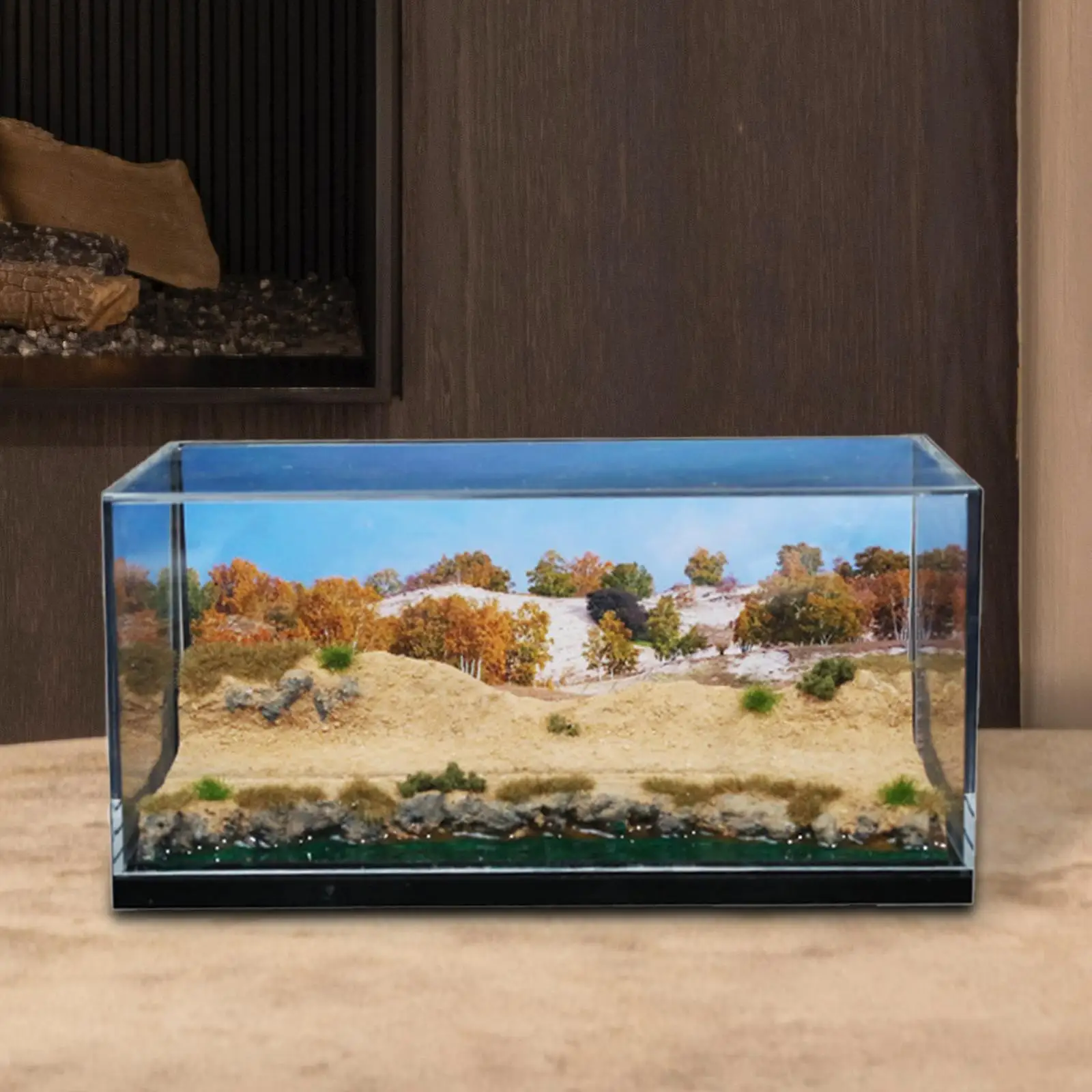 Maßstab 1:64 Desert Lake Scene Diorama Desktop Decor Collection mit Acrylabdeckung, kreatives szenisches Diorama-Display für Automodell