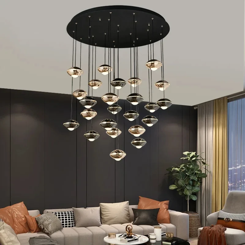 

CX224EU Modern Aluminum LED Chandelier For Living Room Restaurant Simple Black Ball Long Hanging Lamps Crystal Indoor Lighting