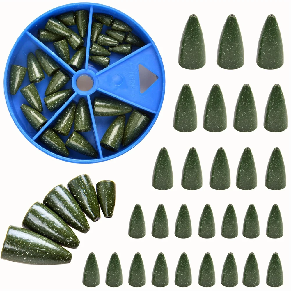 28Pcs Bullet Fishing Sinkers Slip Fishing Weights Worm Weights Sliding Fishing Weights Sinkers for Bass Fishing Texas Rig Tackle