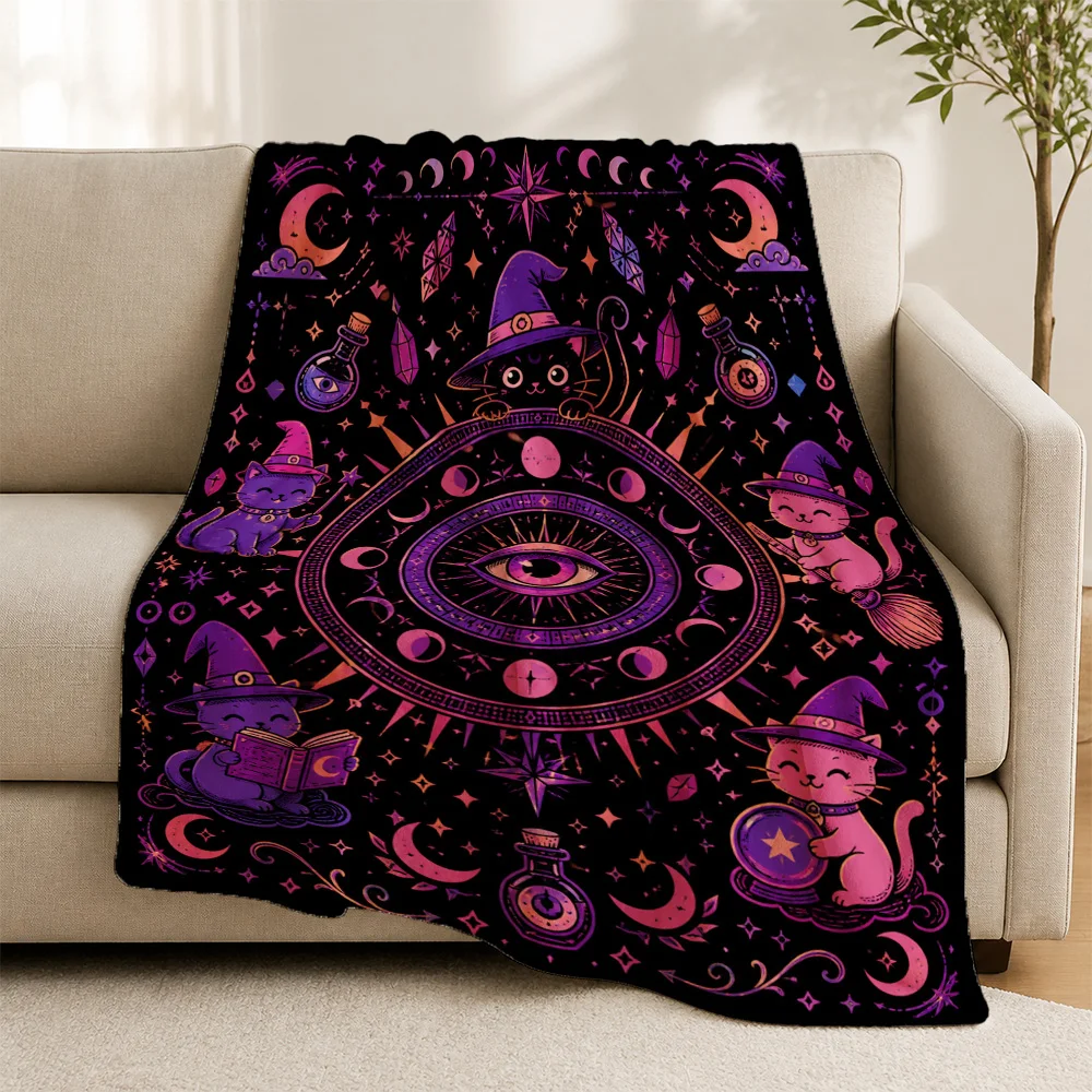 Mystical Witchy Celestial Throw Blanket Cozy Boho Cosmic Tarot Dreamcatcher Occult Fleece Cover for Goddess Home Decor