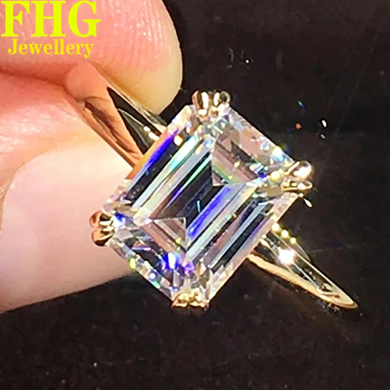 

6 7 8 9 10 Carat Emerald Shape Au375 9K Yellow Gold Ring DVVS1 Moissanite Diamond ring Women Wedding Party Engagement birthday