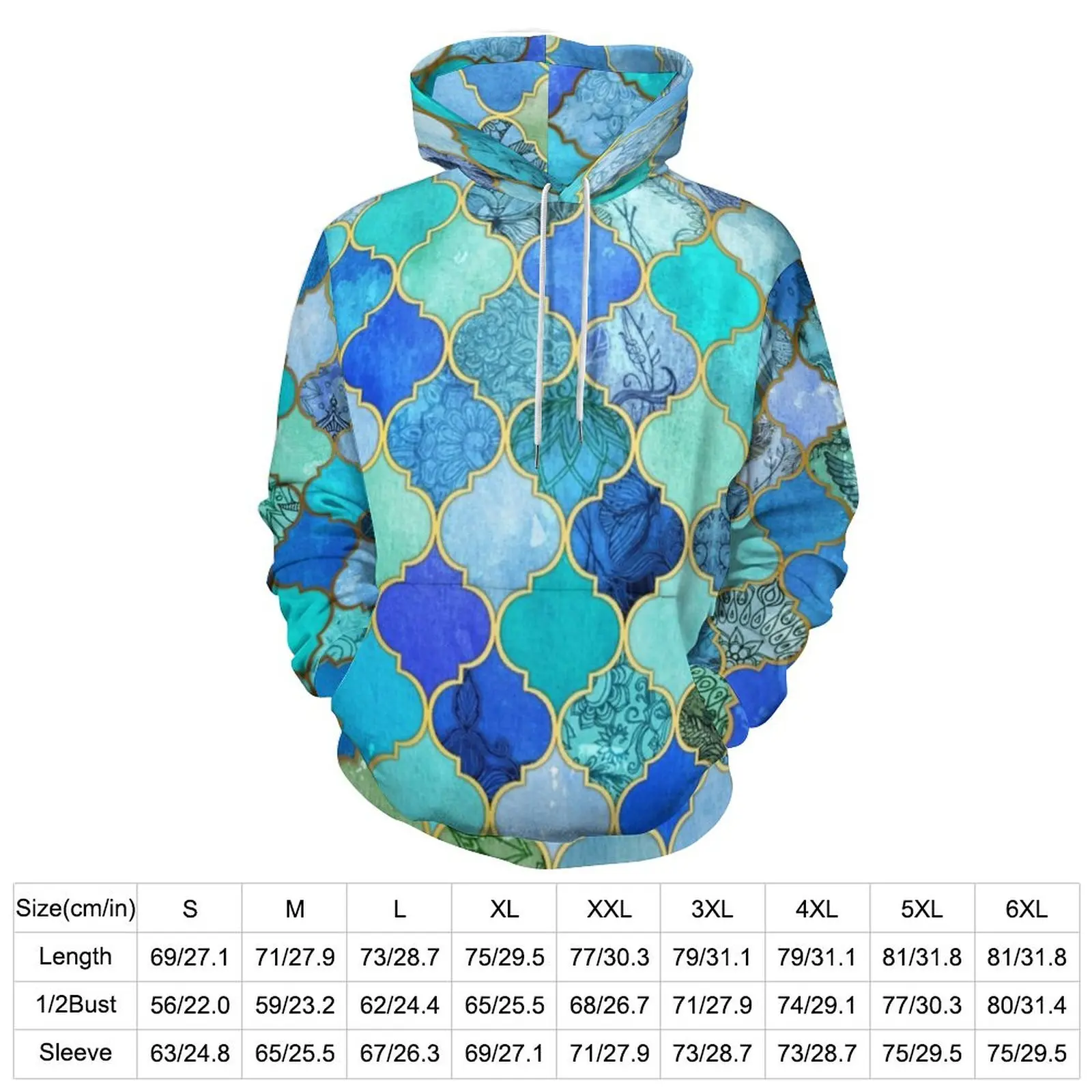 Retro Geo Print Hoodies Moroccan Tile Hip Hop Oversized Hoodie Female Long Sleeve Y2k Design Casual Sweatshirts