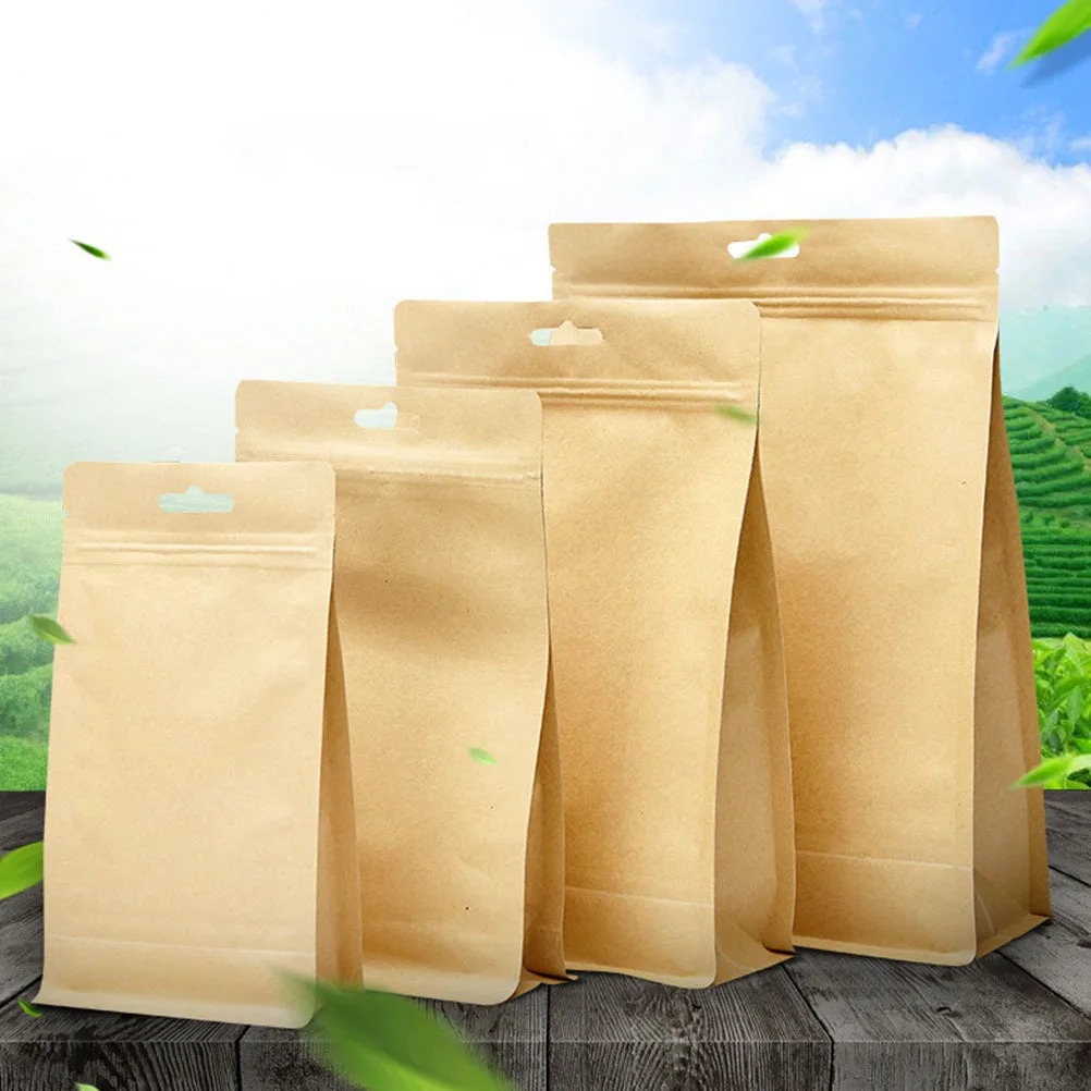 

10Pcs Self Sealing Kraft Paper Pouch with Foil Liner Stand Up Bag for Tea Nuts Oats Cookies Candy Moisture Proof Freshness