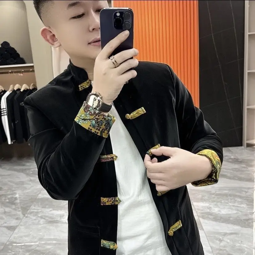 

Новая китайская повседневная куртка-танчун для мужчин, весна-осень, новая модель, с воротником-стойкой, на пуговицах, традиционная этническая одежда