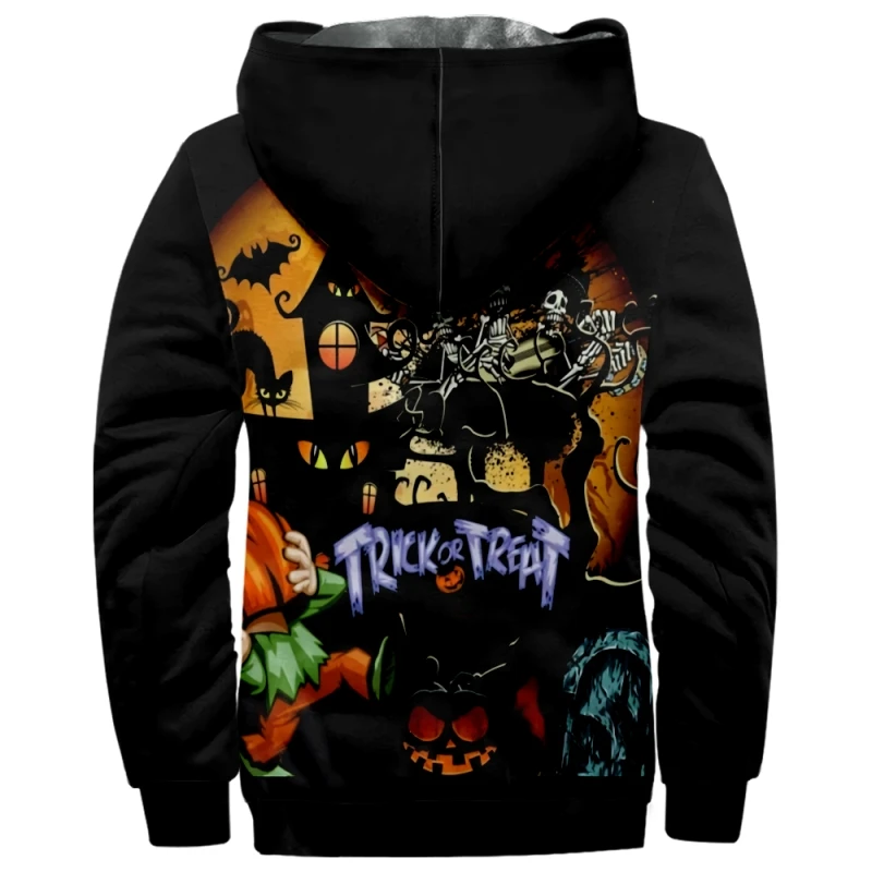 2024 Santa Claus Christmas Pumpkin Car Men\'s zipper hooded sweatshirt Jacket Christmas zipper top coat black