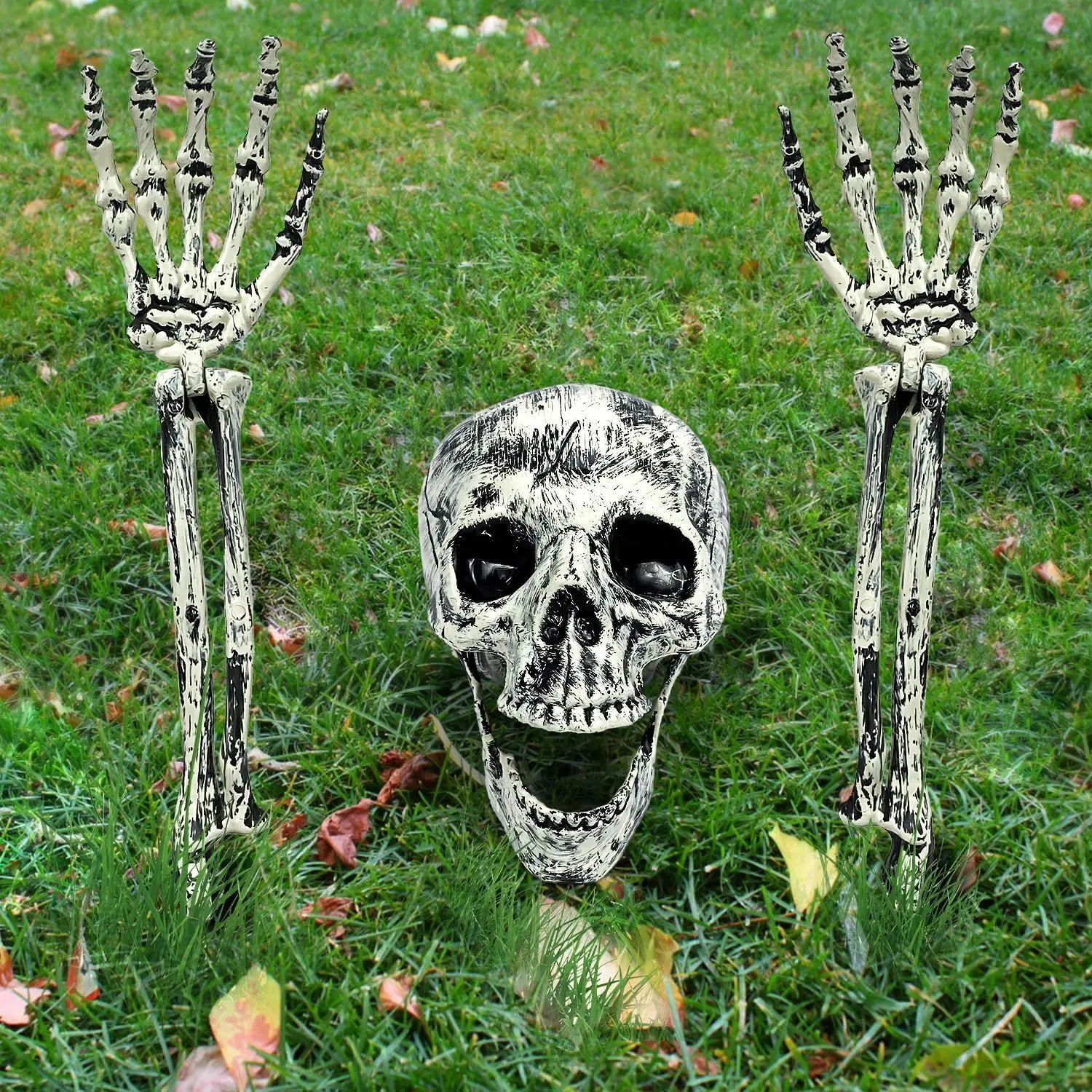 Halloween Decorations Outdoor Decor, Realistic Skeleton Ground Breaker 3-Piece Set with Skull & Adjustable Arms