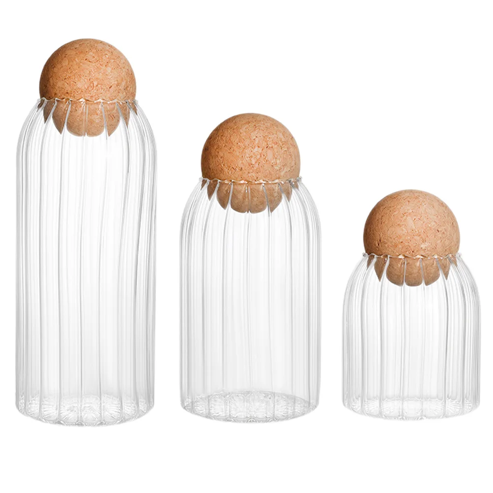 

3Pcs Glass Tea Can Cork Sealed Storage Jar Heat Resistant Borosilicate Glass Food Storage Container for Home Kitchen