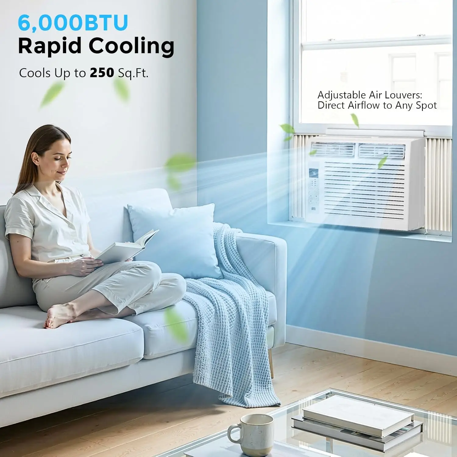 Window Air Conditioner High-Quality Plastic 6,000 BTU Fan Speeds for 250sq.ft Bedroom, Living Room, Office，All Seasons Universal White