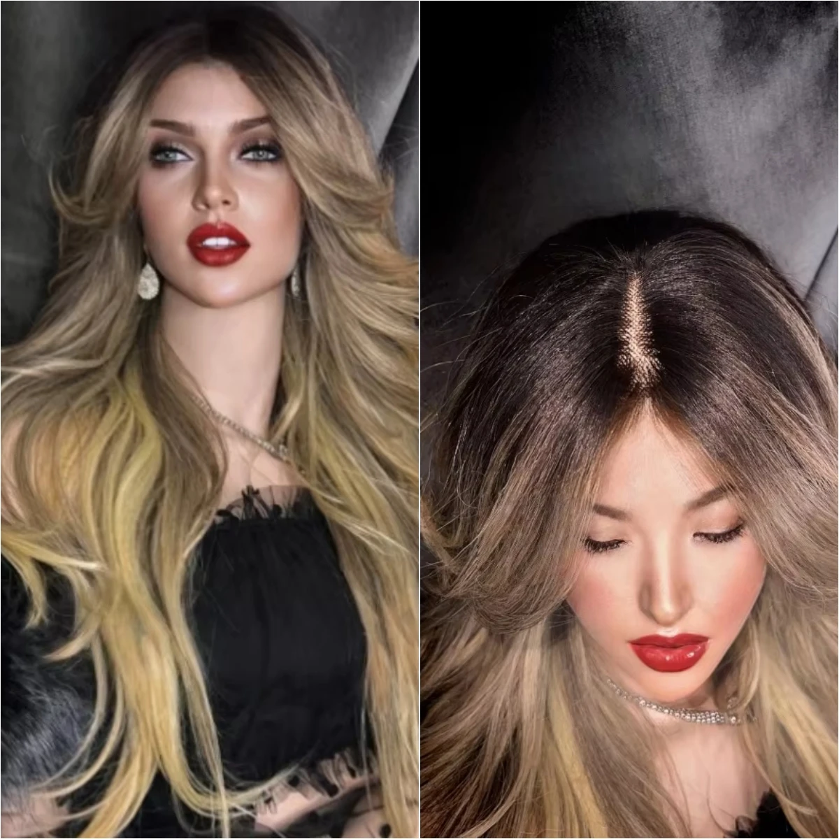 

Длинный парик с объемной волной, блондинка с омбре, синтетический парик спереди, предварительно выщипанные парики, термостойкое волокно для повседневной вечеринки