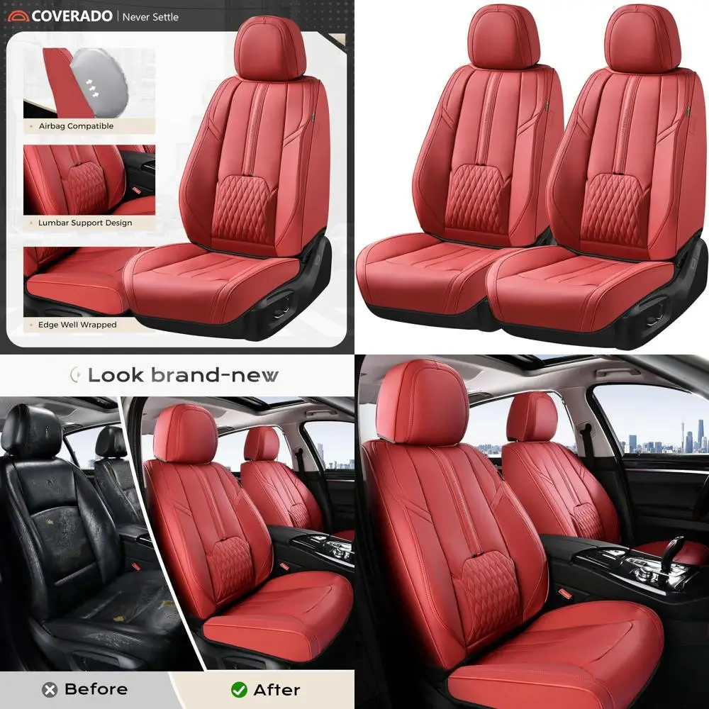 

Car Seat Covers, Front Seat Covers for Cars, 2 Pack Waterproof Seat Cover with Lumbar Support, Leather Car Seat Protector, Breat