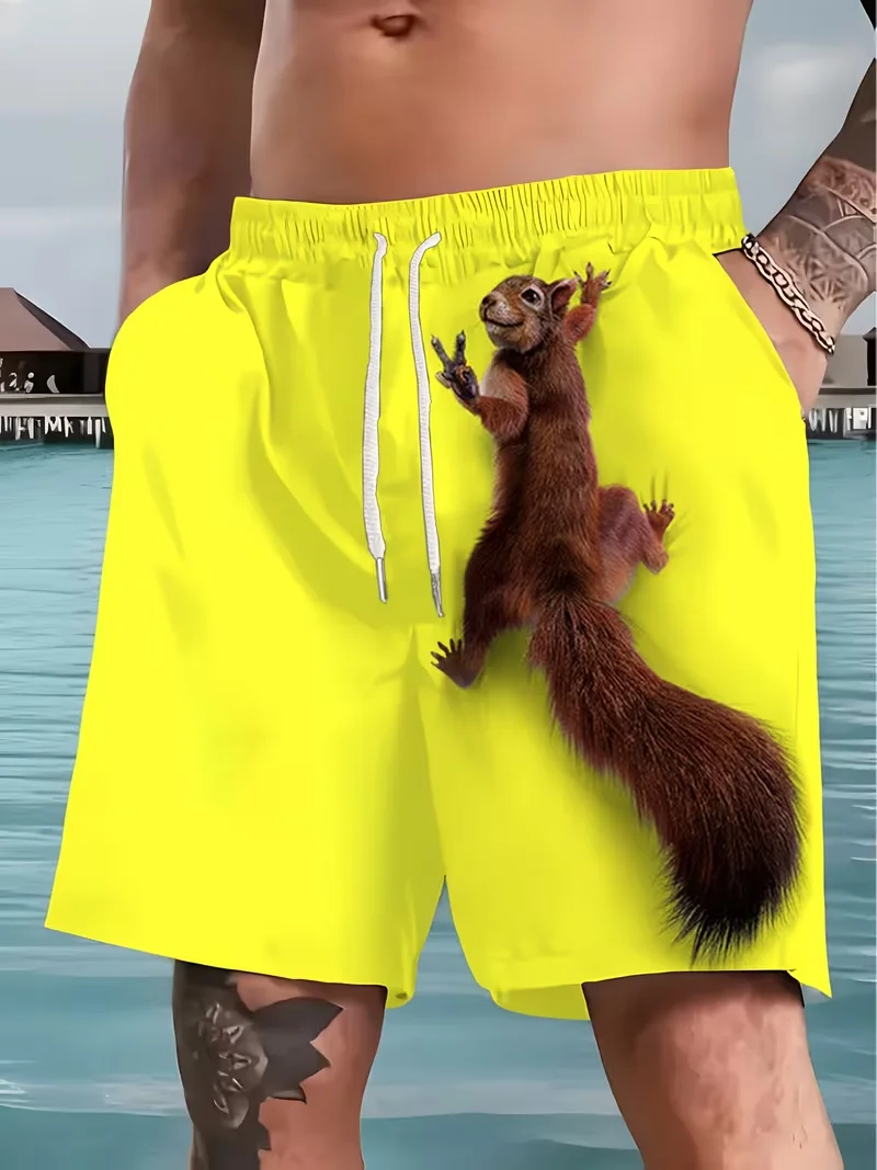 

3D Printed Funny Creative Quick-Dry Hawaii Vacation Sports Casual Pants with Simulated Squirrel Climbing Pattern